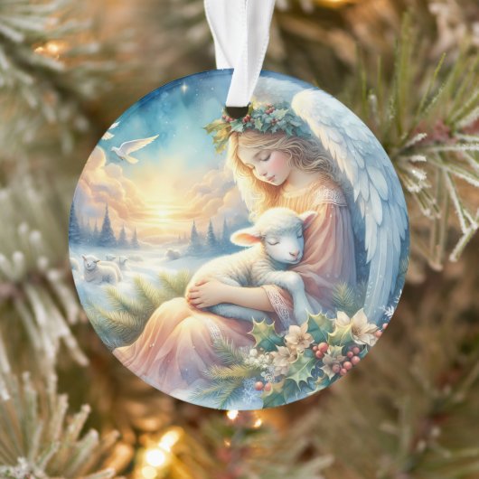 冬の平和に子羊を抱くクリスマスの天使 オーナメント (ツリー)