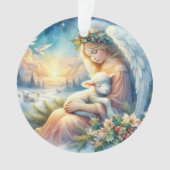 冬の平和に子羊を抱くクリスマスの天使 オーナメント (正面)