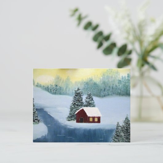 冬の平和凍ってい氷雪川の木の風景 ポストカード (スタンド正面)