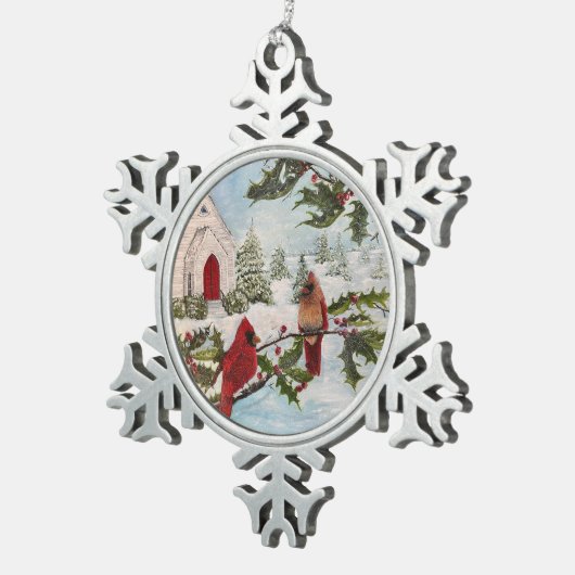 「冬の平和」スノーフレーク額縁オーナメント スノーフレークピューターオーナメント (右)