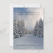 冬の平穏な雪の松の木のホリデーグリーティング シーズンカード (正面)