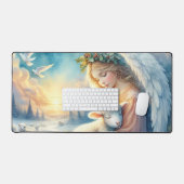 冬の平穏に羊と共にいるクリスマスの天使 デスクマット (キーボード&マウス)