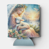 冬の平穏に羊と共にいるクリスマスの天使 缶クーラー (裏面)