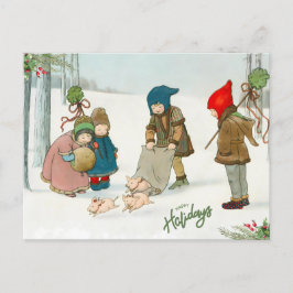 冬の幸せヴィンテージ ポストカード