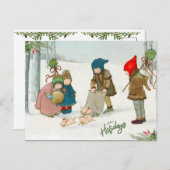 冬の幸せヴィンテージ ポストカード (正面/裏面)