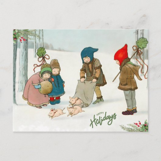 冬の幸せヴィンテージ ポストカード (正面)