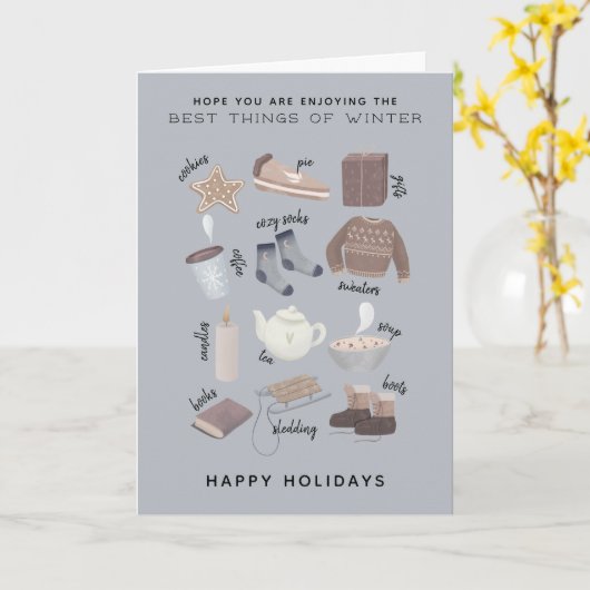 冬の幸最高のせな休日 カード (黄色い花)