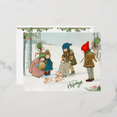 冬の幸福 ヴィンテージ 箔シーズンポストカード (正面/裏面)