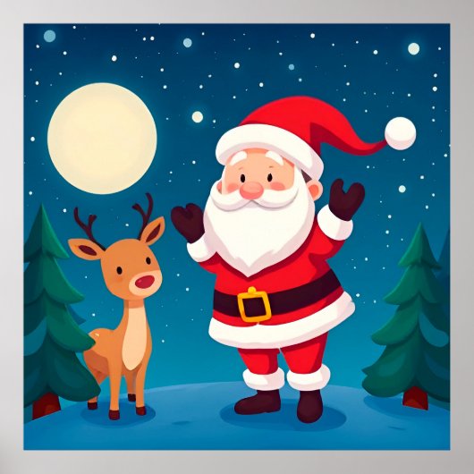 冬の幻想的なシーンでサンタ ポスター (正面)