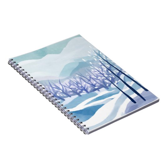 冬の幻想的な世界 青い雪の水彩画 ノートブック (右側)