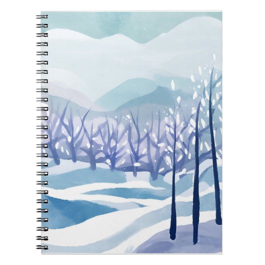 冬の幻想的な世界 青い雪の水彩画 ノートブック (正面)