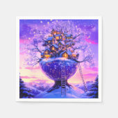 冬の幻想的な雪の木村の風景 スタンダードカクテルナプキン (正面)