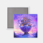 冬の幻想的な雪の木村の風景 マグネット (正面/裏面)