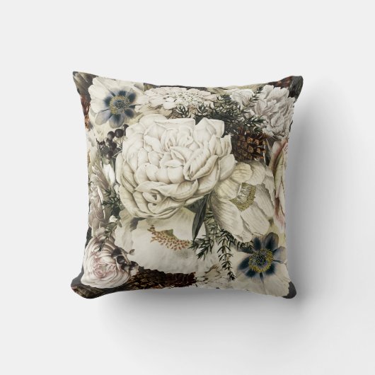 冬の庭の白と灰色のヴィンテージ クッション (正面)