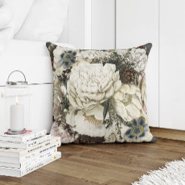 冬の庭の白と灰色のヴィンテージ クッション