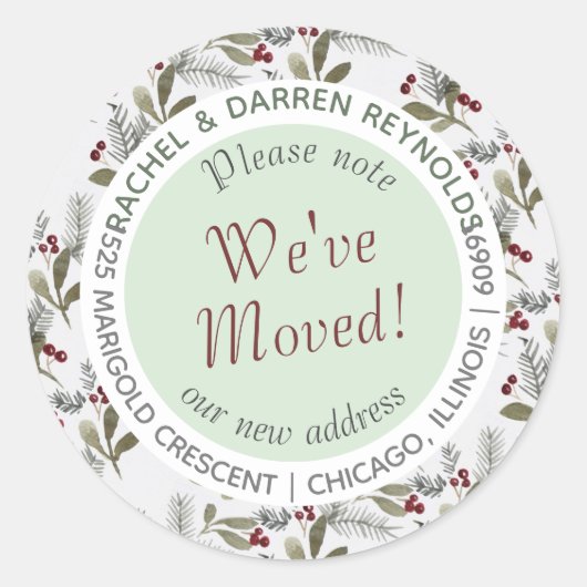 冬の引っ越しましたアドレス封筒用シール(20) ラウンドシール (正面)