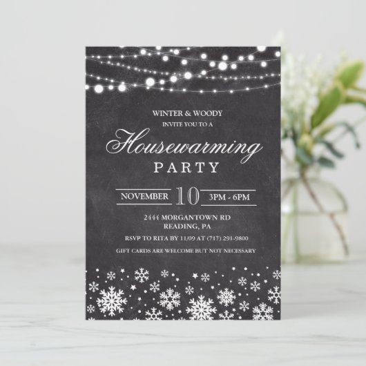 冬の引っ越し祝いパーティーパーティの招待状 招待状 (スタンド正面)