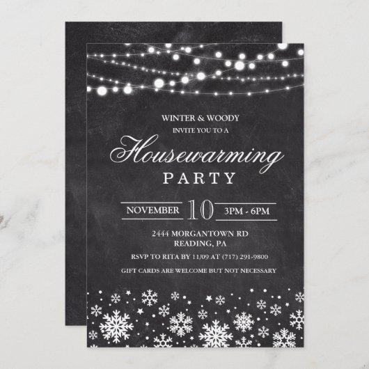 冬の引っ越し祝いパーティーパーティの招待状 招待状 (正面/裏面)