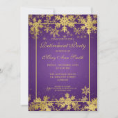 冬の引退パーティー金ゴールド紫の雪片 招待状 (正面)