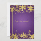 冬の引退パーティー金ゴールド紫の雪片 招待状 (裏面)