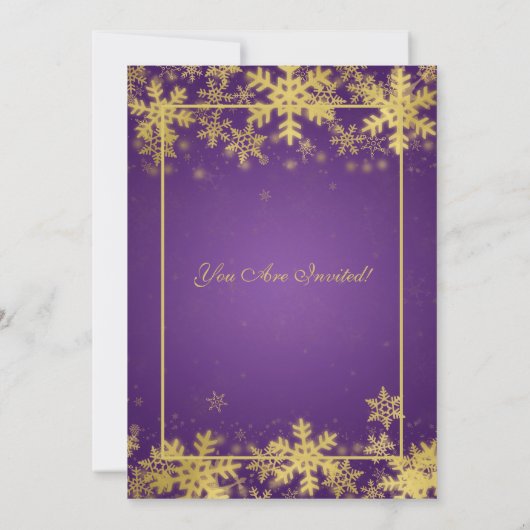 冬の引退パーティー金ゴールド紫の雪片 招待状 (裏面)