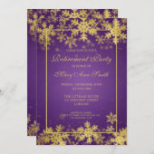冬の引退パーティー金ゴールド紫の雪片 招待状 (正面/裏面)