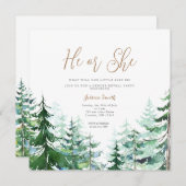 冬の彼または彼女の性別発表 フォレスト 招待状 (正面/裏面)