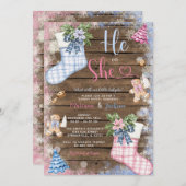 冬の彼または彼女の靴下ジンジャーブレッド性別が明らかにする 招待状 (正面/裏面)