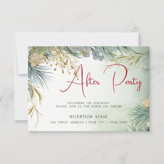 冬の後のパーティー水色の緑 招待状 (正面)