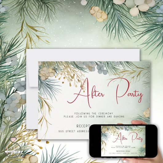 冬の後のパーティー水色の緑 招待状