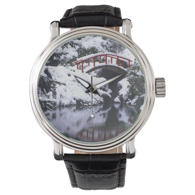 冬の後のWA、シアトル、ムーンブリッジと池2 腕時計 (正面)