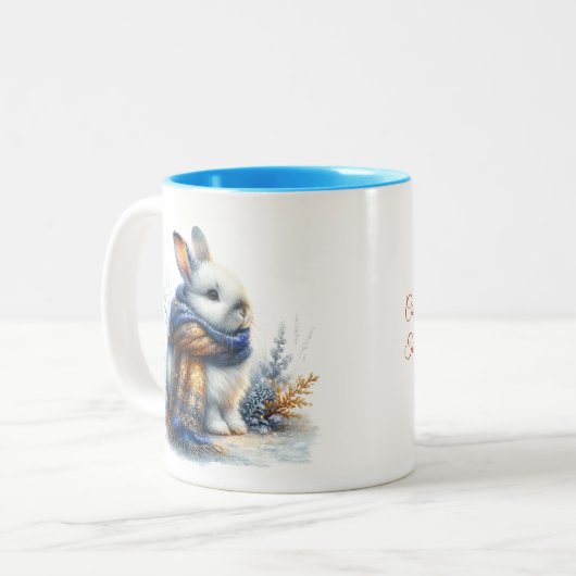冬の心地よい冬が訪れる特別なウサギ ツートーンマグカップ (正面左)