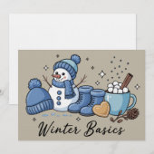 冬の必需品 雪だるま クリスマス 天気 あたたかく 招待状 (正面/裏面)