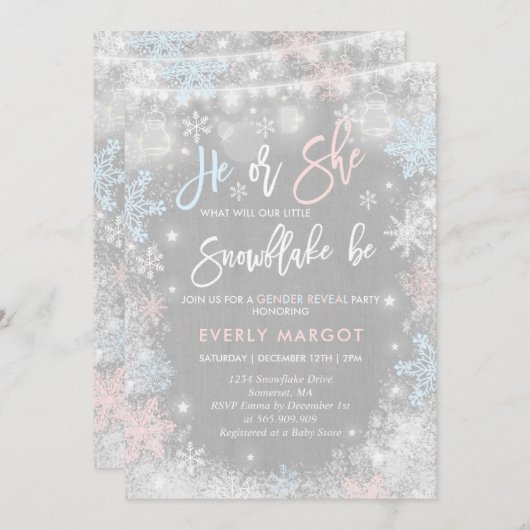 冬の性は招待状の素朴なベビーシャワーを明らかにします 招待状 (正面/裏面)