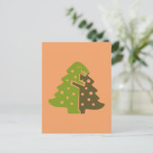 冬の恐竜グリーンクリスマスツリーホリデーパーティー シーズンポストカード (スタンド正面)