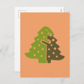 冬の恐竜グリーンクリスマスツリーホリデーパーティー シーズンポストカード (正面/裏面)