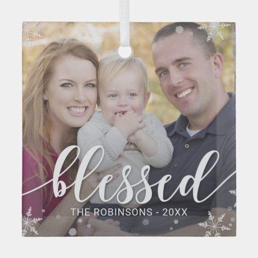 冬の恵みカスタムのフォトクリスマス装飾 ガラスオーナメント (正面)