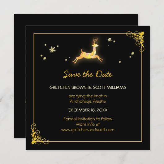 冬の恵みトナカイ結婚式の日付を保存 セーブザデート (正面/裏面)