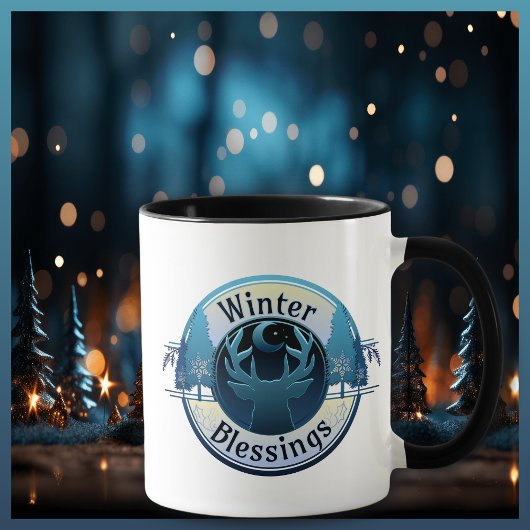 冬の恵み鹿とムーンバッジ マグカップ