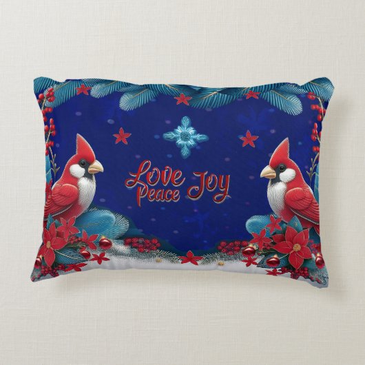 冬の恵み:(鳥)ショウジョウコウカンチョウ&クロスクリスマス アクセントクッション (裏面)