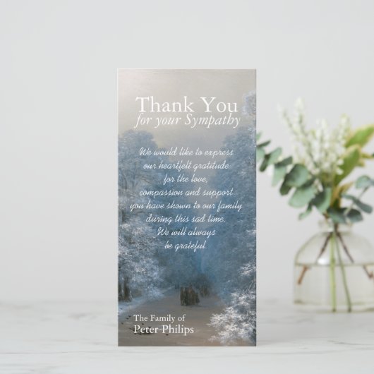 冬の悔やみや弔慰サンキューフォトカード サンキューカード (スタンド正面)