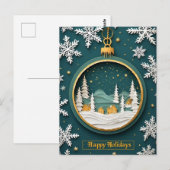 冬の情景が描かれたクリスマスの飾り ポストカード (正面/裏面)