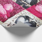 冬の愛の鳥と白い鳩ピンク明るい赤紫色 ラッピングペーパー (角)