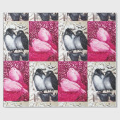 冬の愛の鳥と白い鳩ピンク明るい赤紫色 ラッピングペーパー (フラット)