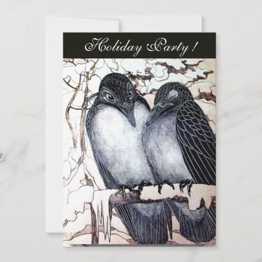 冬の愛の鳥の白黒ダマスモノグラム 招待状 (正面)