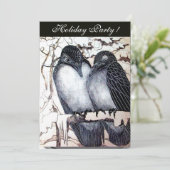 冬の愛の鳥の白黒赤ダマスクモノグラム 招待状 (スタンド正面)