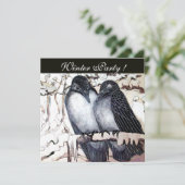 冬の愛の鳥の白黒赤ダマスクモノグラム 招待状 (スタンド正面)