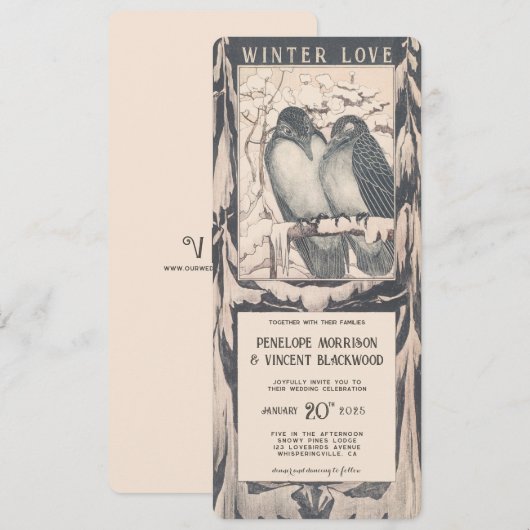 冬の愛の鳥結婚- s 招待状 (正面/裏面)