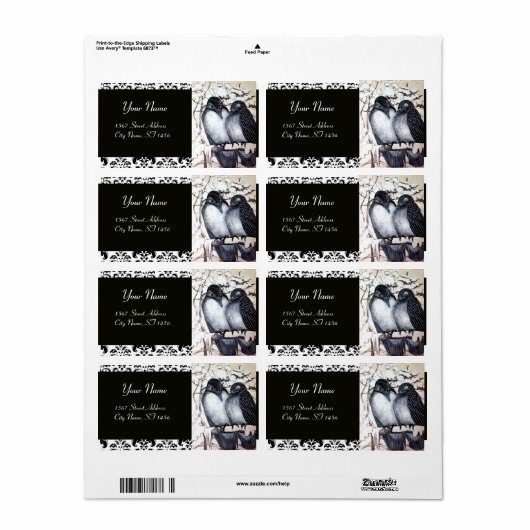 冬の愛の鳥、ダマスク ラベル (フルシート)