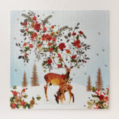 冬の愛バードクリスマスツリーの水色 ジグソーパズル (縦)